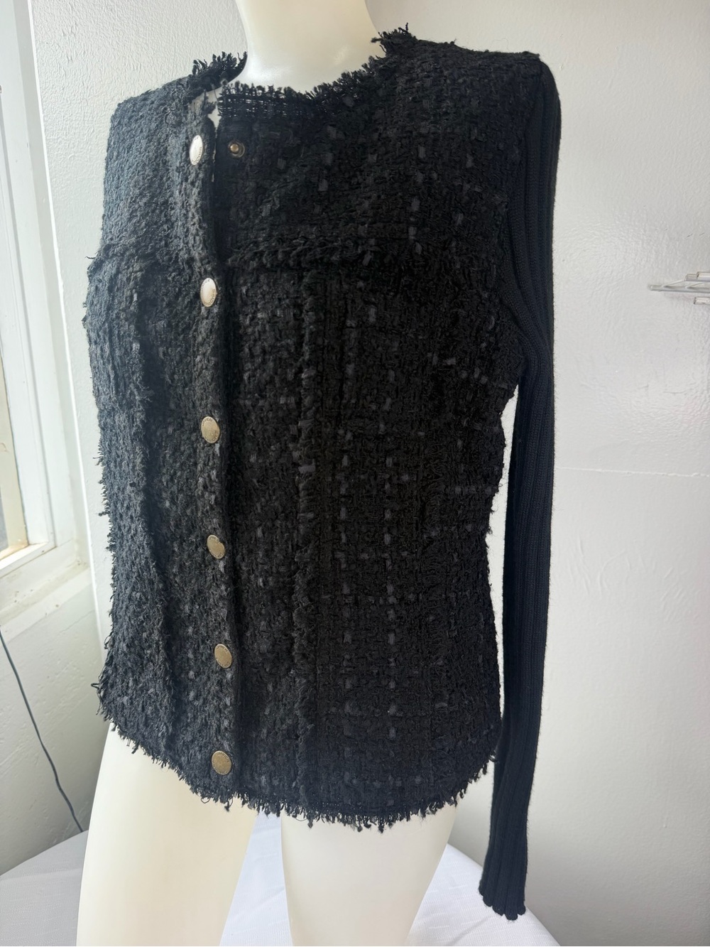 Javier Simorra Barcelona Black Tweed Frayed Edge Jacket